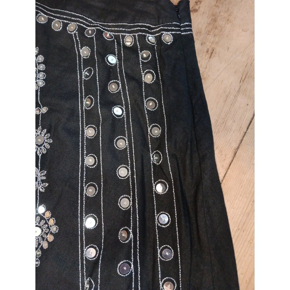 Carole Little Midi Skirt Womens 10 Black Mirror Boho Gypsy Whimsigoth Embroidery - Picture 3 of 7